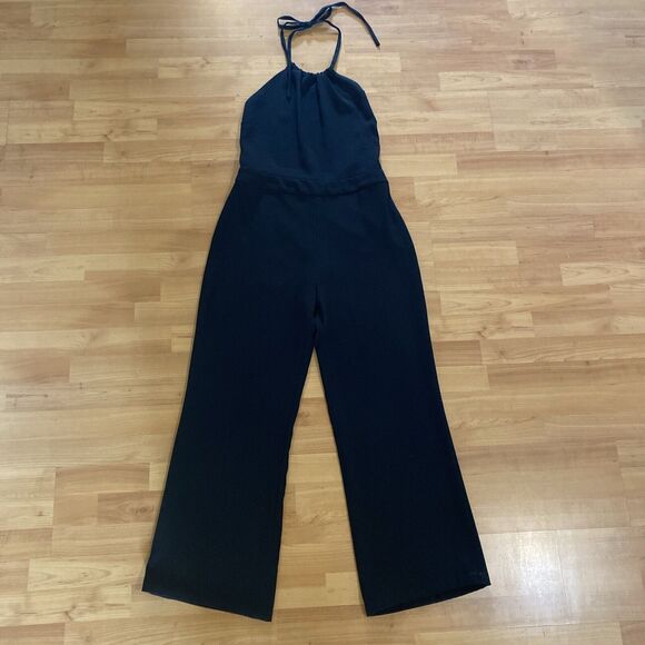Zara Black Halter Neck Jumpsuit Wide‎ Leg Open Back -Size M - Picture 1 of 16